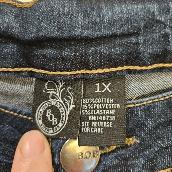 Womens High-Waisted Dark Wash Skinny Jeans 1X By B.O.B With Stretch Cotton Blend - Picture 4 of 6